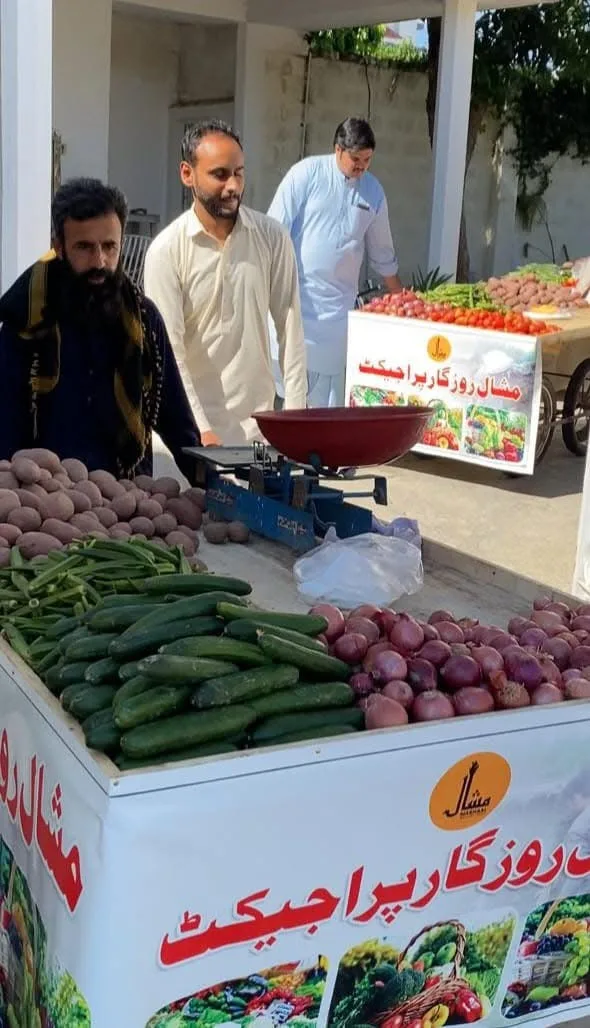 A vegetable stall set up under the Mashaal Rozgaar livelihood project.